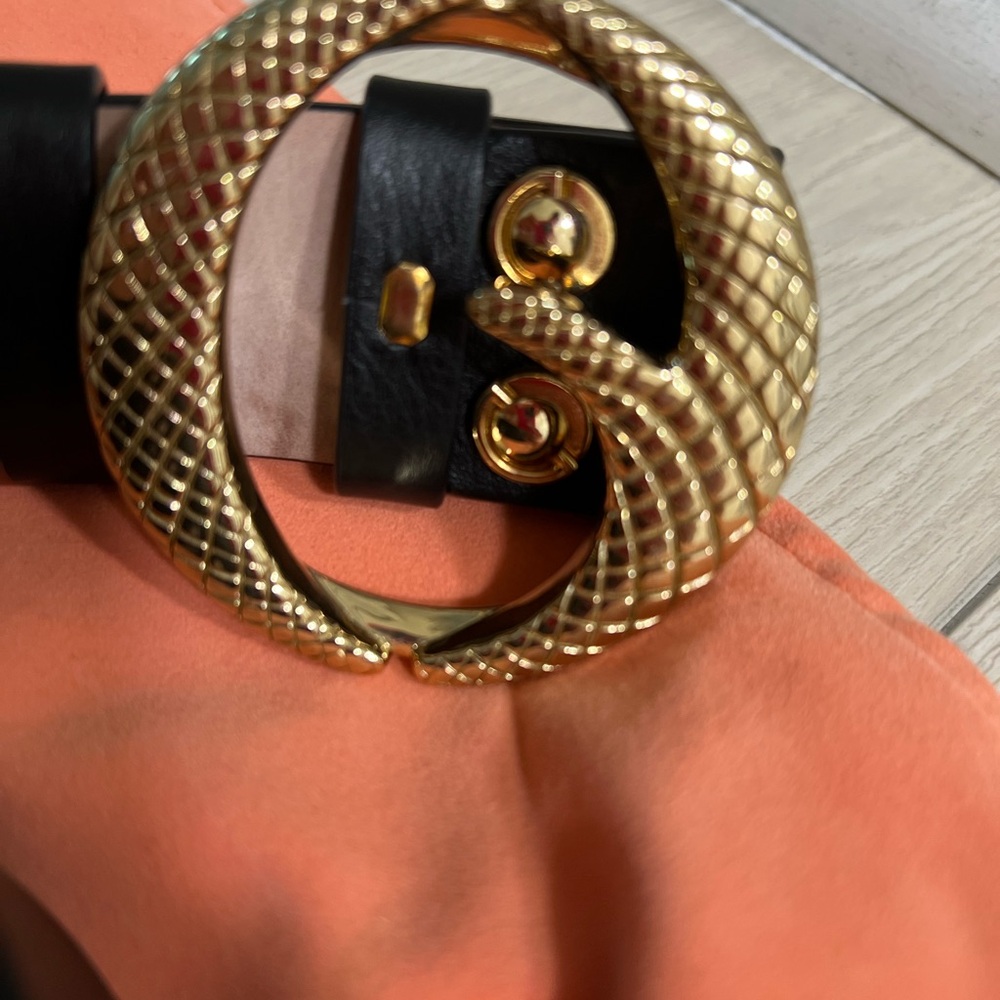 Elegant Black Belt with Gold Snake Buckle